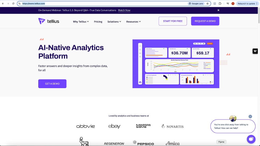 Tellius AI-native analytics platform homepage