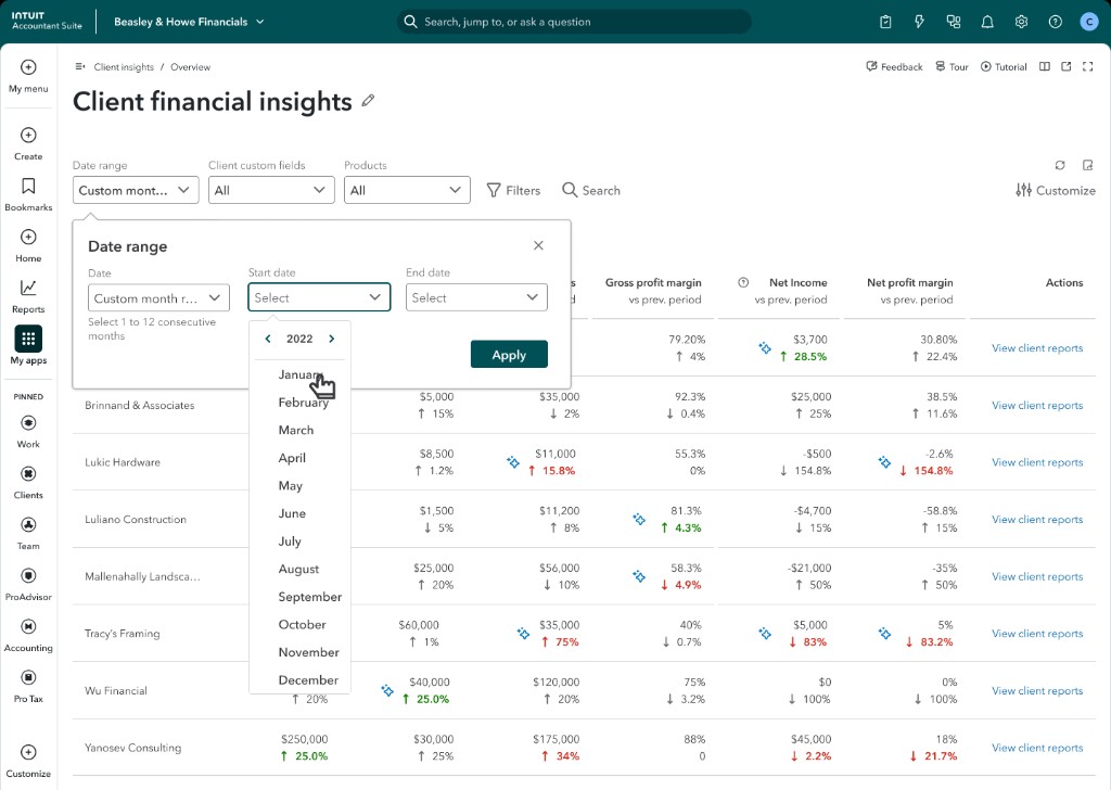 Month picker for selecting reporting periods