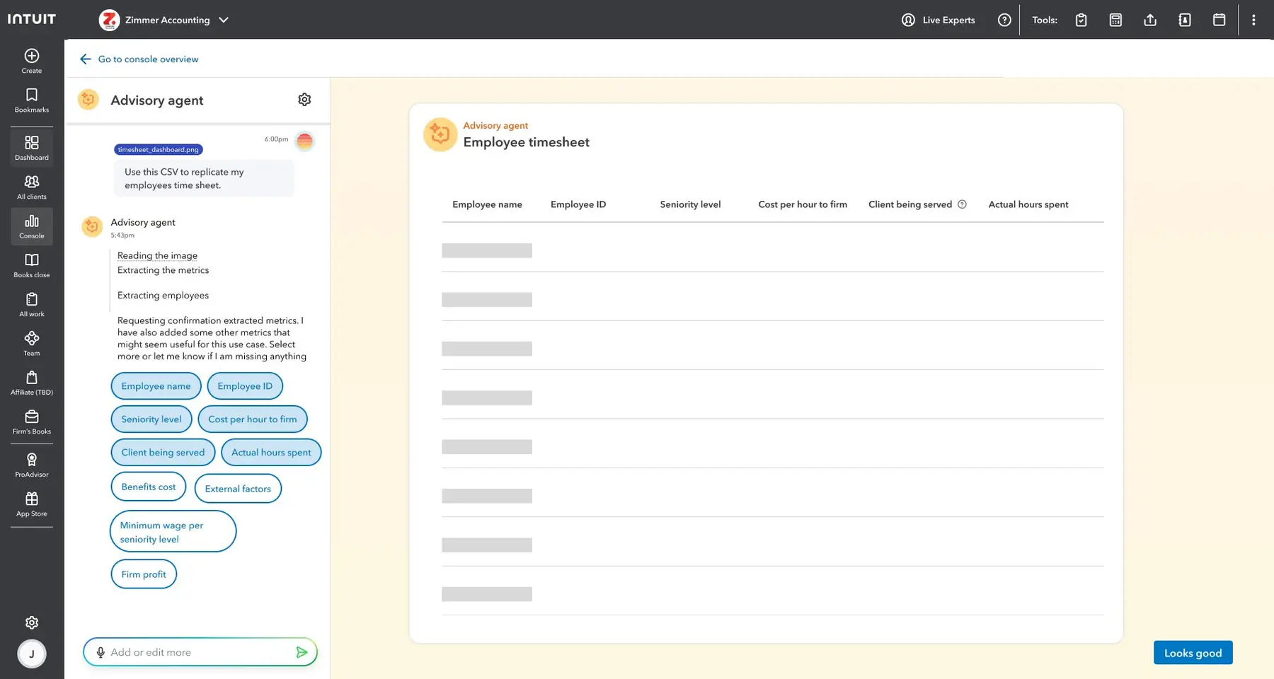 Advisory Agent — Conversational dashboard construction