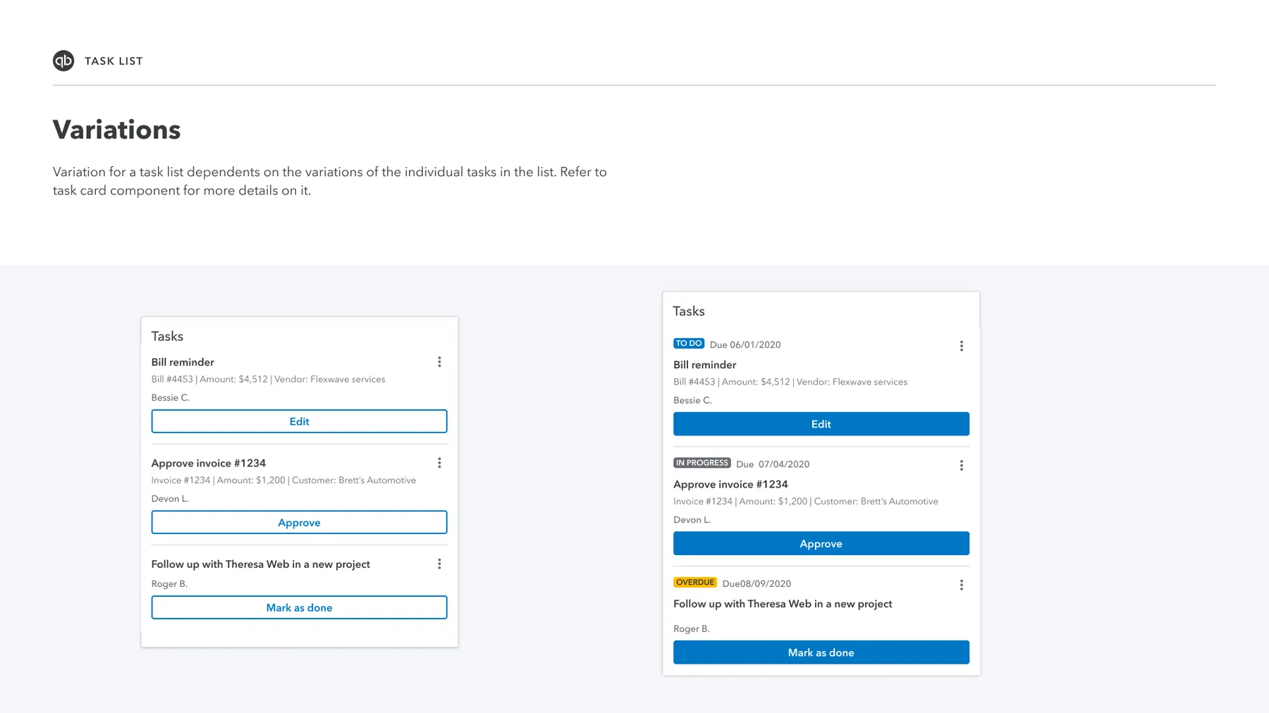 Component Variations — default vs. status-aware