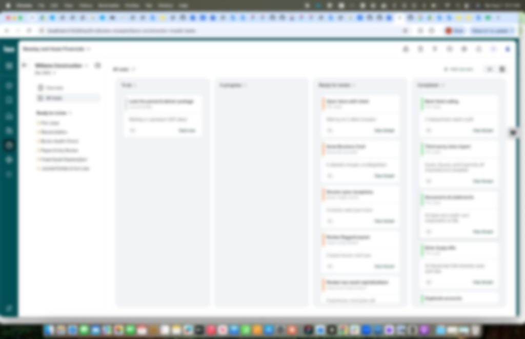 Kanban close workflow board across task stages (blurred)
