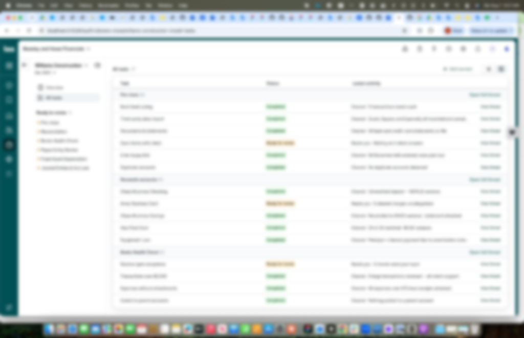 Close workflow task list by category and status (blurred)