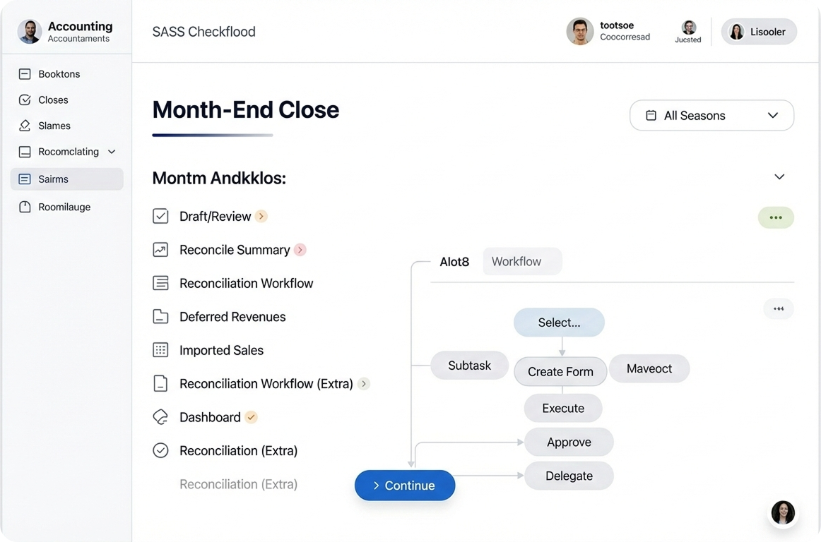 Xenett in-QuickBooks close review dashboard with cleanup and error alerts